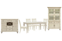 Magnussen Home Newport Alabaster Extendable Rectangular Dining Table With 4 Side Chairs Server And Dining Cabinet