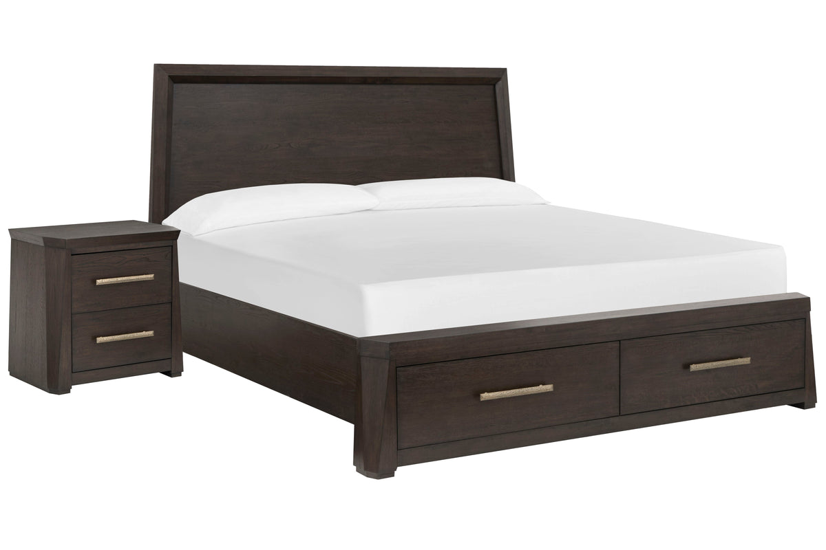 Magnussen Home Tauren Coffee Bean King Panel Storage Bed With Nightstand