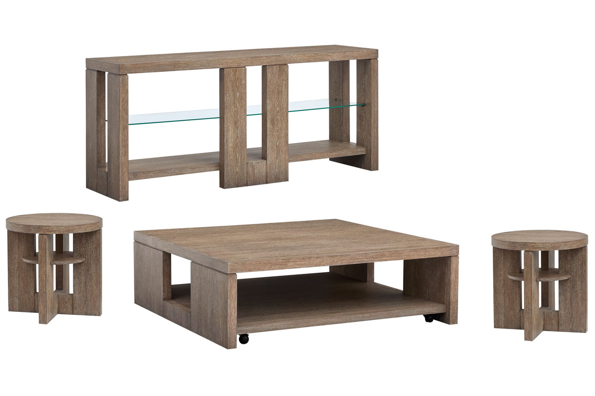 Magnussen Home Conway Spiced Brown Square Cocktail Table With 2 Round End Table And Console Sofa Table