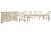 Magnussen Home Newport Alabaster Extendable Rectangular Dining Table With 4 Side Chairs 2 Arm Chairs And Buffet