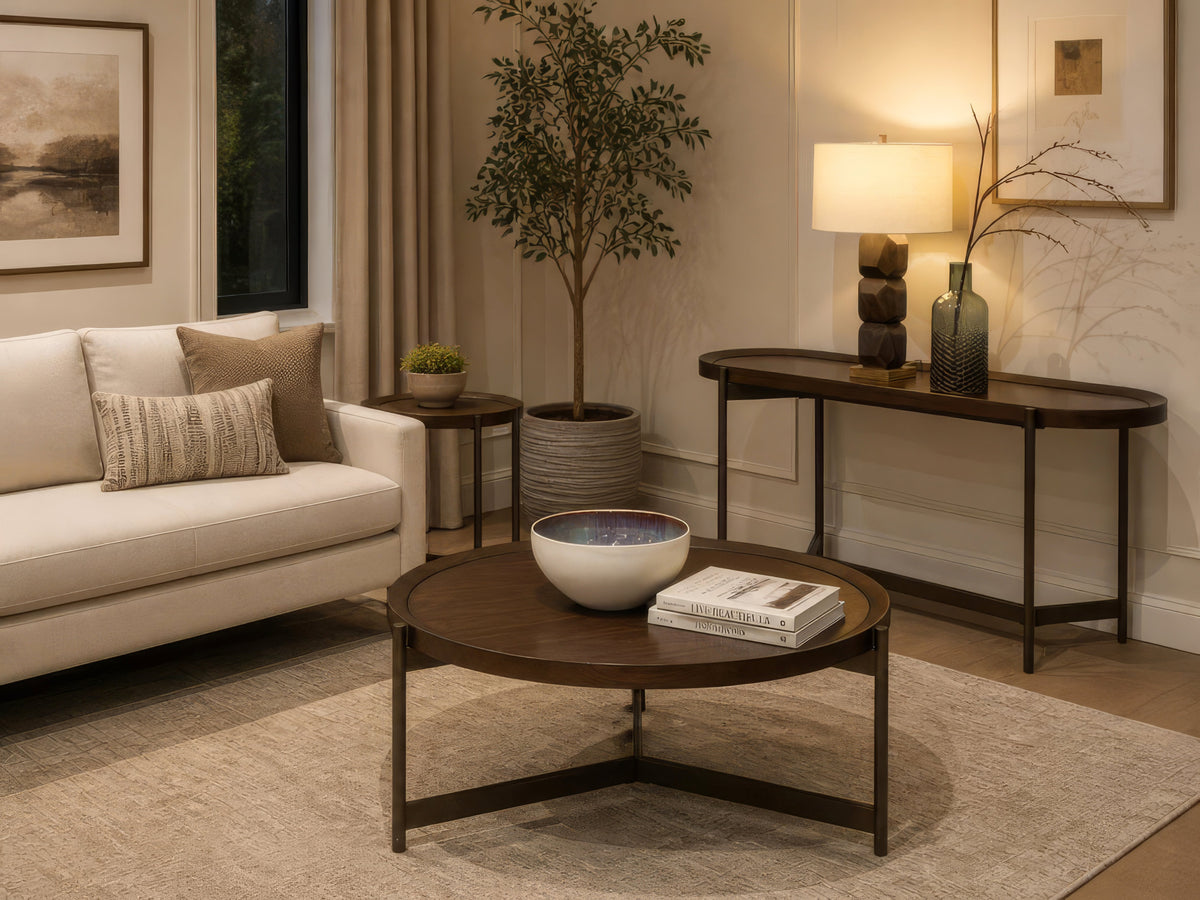 Magnussen Home Wren Dark Brown Tray Cocktail Table With End Table