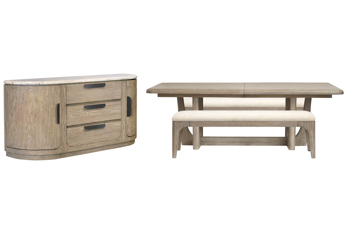 Magnussen Home Braelyn Dorian Grey Extendable Trestle Dining Table With 2 Benches And Buffet