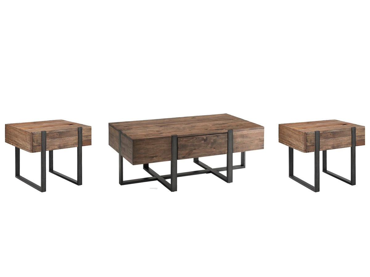 Magnussen Home Prescott Rustic Honey And Distressed Iron Condo Rectangular Cocktail Table With 2 End Table