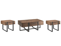 Magnussen Home Prescott Rustic Honey And Distressed Iron Condo Rectangular Cocktail Table With 2 End Table