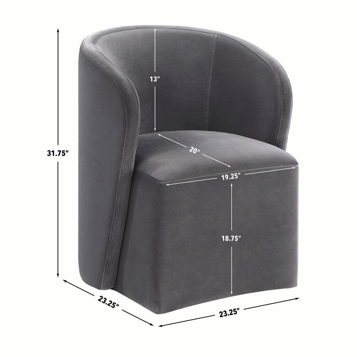Annie Gray Velvet Barrel Chair w/Casters