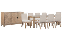 Magnussen Home Ainsley Cerused Khaki Extendable Rectangular Dining Table With 8 Host Chairs And Buffet