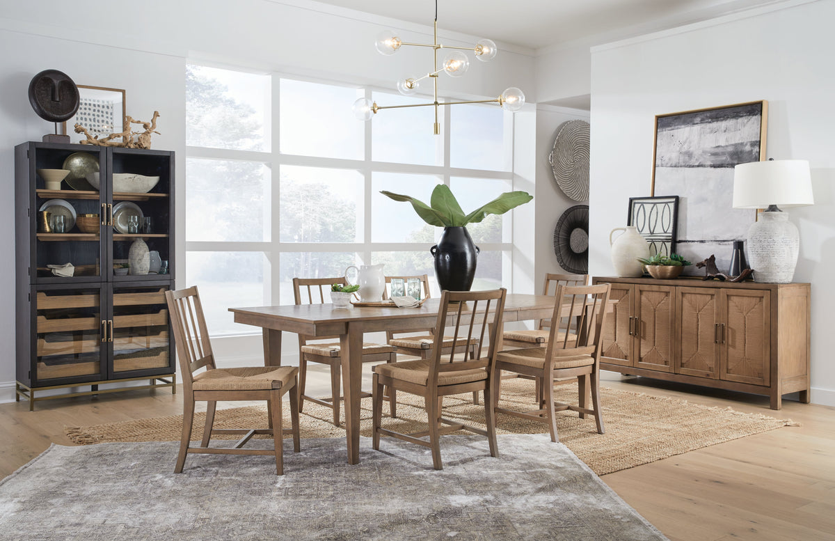 Magnussen Home Lindon Belgian Wheat Extendable Rectangular Dining Table With 2 Grey Side Chairs And 2 Arm Chairs