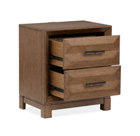 Magnussen Home Callisto Bourbon Brown Queen Upholstered Panel Storage Bed With Nightstand