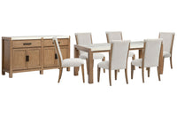 Magnussen Home Plum Creek Sierra Brown Rectangular Dining Table With 6 Upholstered Side Chairs And Server