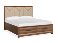 Magnussen Home Callisto Bourbon Brown Queen Upholstered Panel Storage Bed With Nightstand
