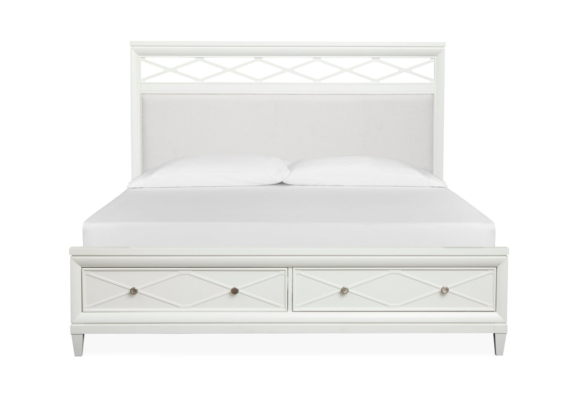 Magnussen Home Springhouse Whisper White King Upholstered Panel Storage Bed