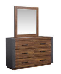 Magnussen Home Jensen Tavern Brown King Panel Bed 2 Nightstands Double Drawer Dresser With Landscape Mirror And Drawer Chest
