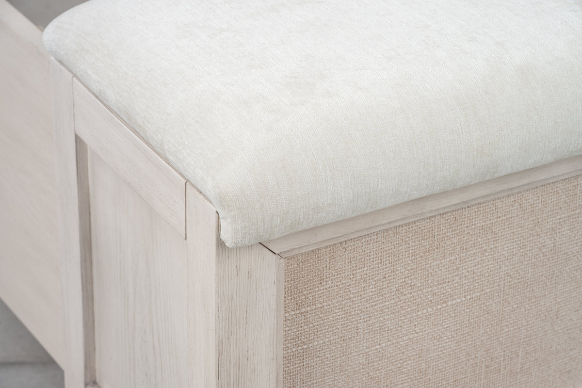Magnussen Home Cypress Point Sand Dollar Queen Panel Storage Bench Bed With 2 Nightstands