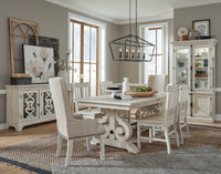 Magnussen Home Bronwyn Alabaster Extendable Rectangular Dining Table With 4 Upholstered Side Chairs And Buffet