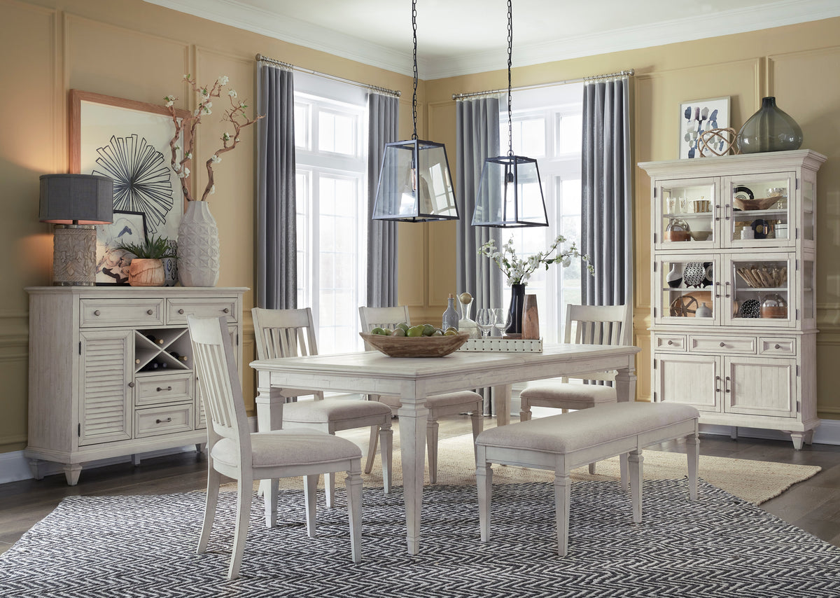 Magnussen Home Newport Alabaster Extendable Rectangular Dining Table With 4 Side Chairs And 2 Arm Chairs