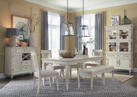 Magnussen Home Newport Alabaster Extendable Rectangular Dining Table With 4 Arm Chairs And Buffet