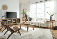 Magnussen Home Lindon Belgian Wheat Rectangular Cocktail Table With 2 Pedestal Accent End Table And Sofa Table