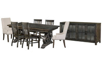 Magnussen Home Bellamy Peppercorn Extendable Rectangular Dining Table With 4 Side Chairs 2 Host Chairs And Buffet