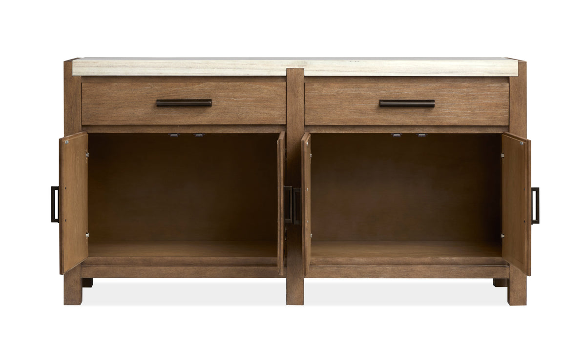 Magnussen Home Plum Creek Sierra Brown Rectangular Dining Table With 2 Benches 2 Side Chairs And Server