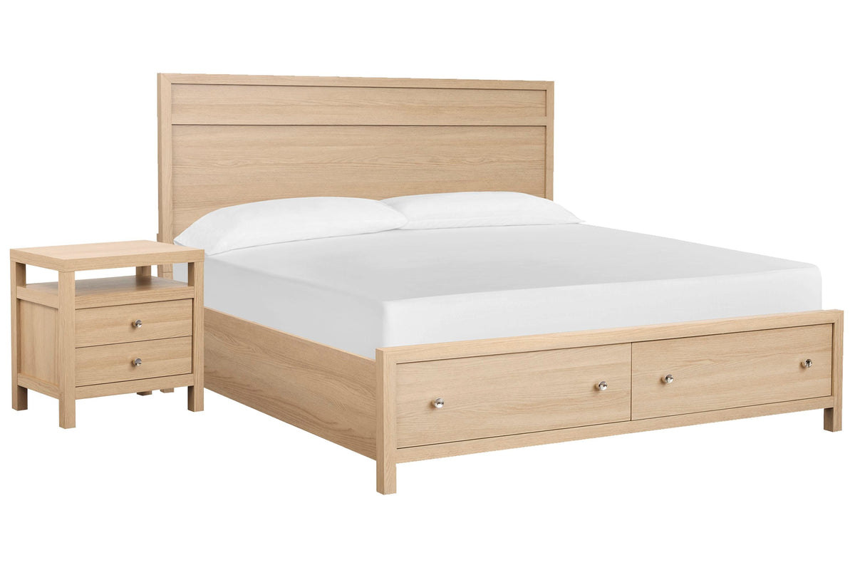 Magnussen Home Merrifield Sandstone Beige King Panel Storage Bed With Nightstand