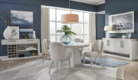 Magnussen Home Lorelei Misty Cloud Extendable 54" Round Dining Table With 2 Side Chairs And 2 Host Chairs