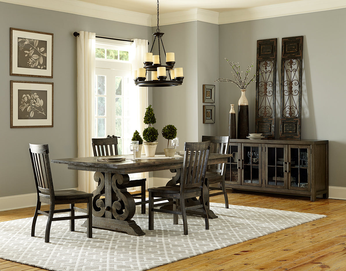 Magnussen Home Bellamy Peppercorn Extendable Rectangular Dining Table With 4 Side Chairs And Bench