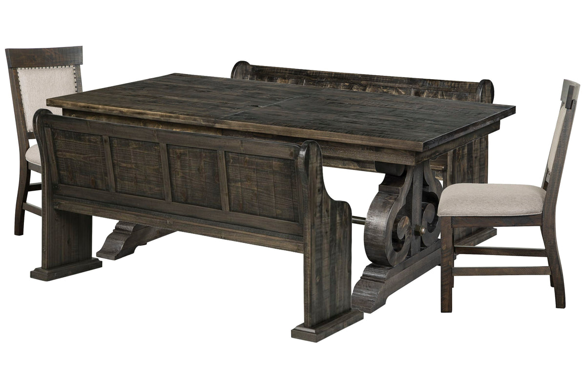Magnussen Home Bellamy Peppercorn Extendable Rectangular Dining Table 2 Benches And 2 Upholstered Chairs