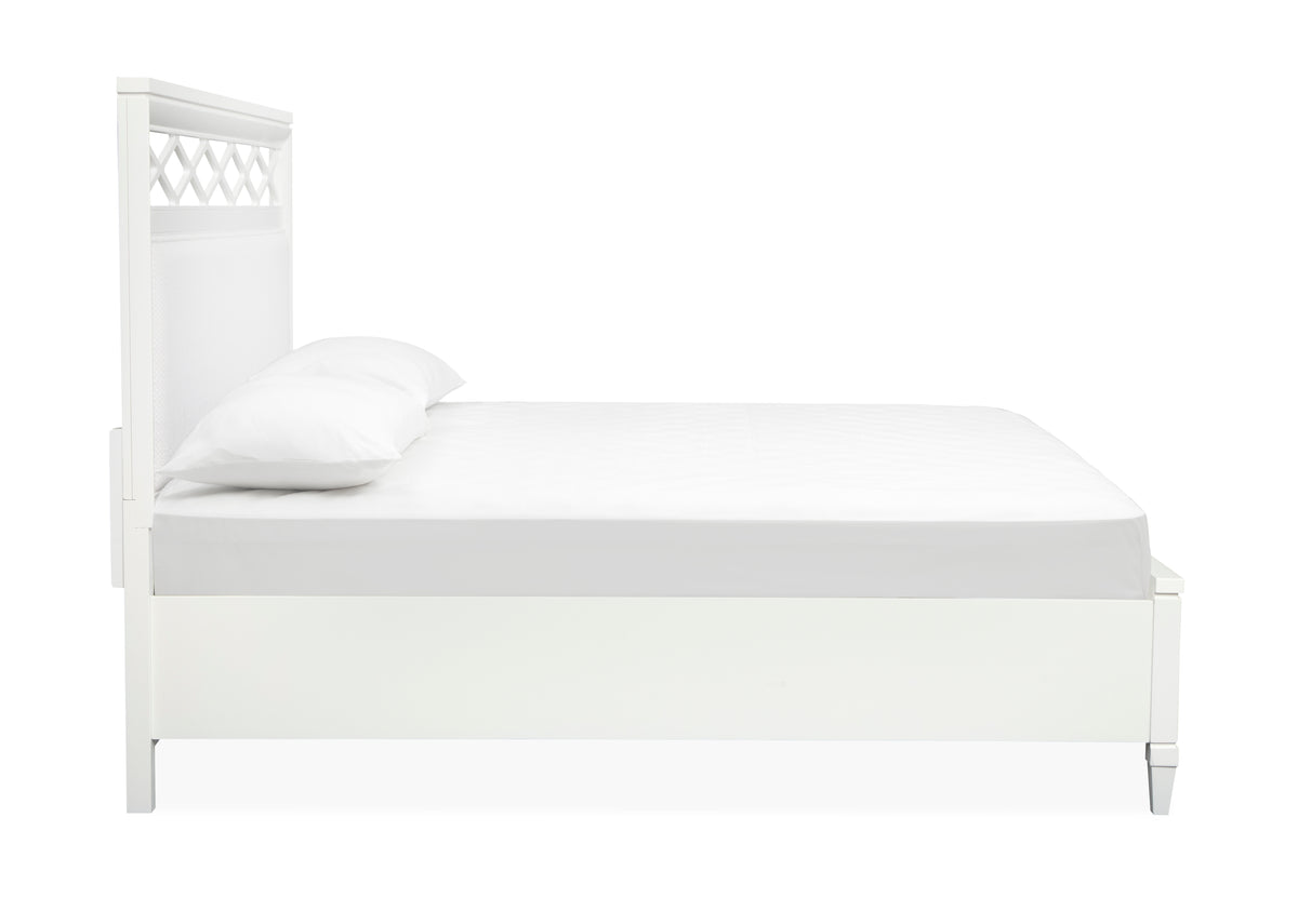 Magnussen Home Springhouse Whisper White King Upholstered Panel Storage Bed