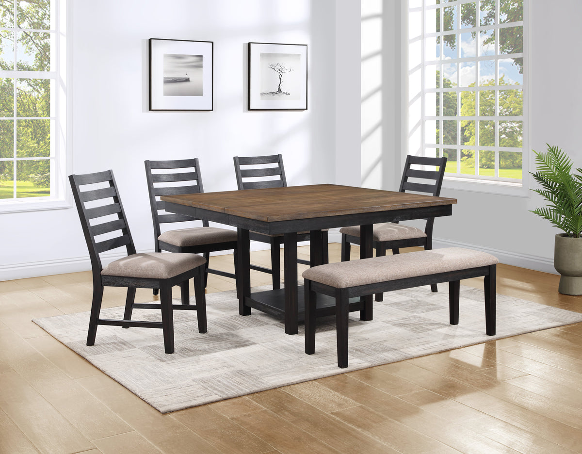 Harington Brown Dining Table with 4 Chairs and Bench