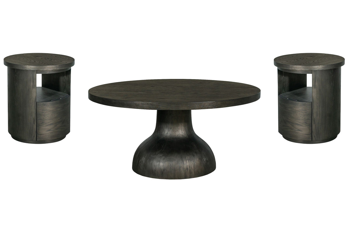 Magnussen Home Bosley Coffee Bean Round Cocktail Table With 2 Round End Table