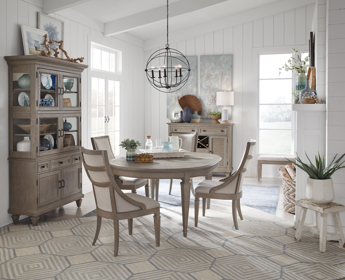 Magnussen Home Lancaster Dovetail Grey Extendable Round Dining Table With 4 Side Chairs