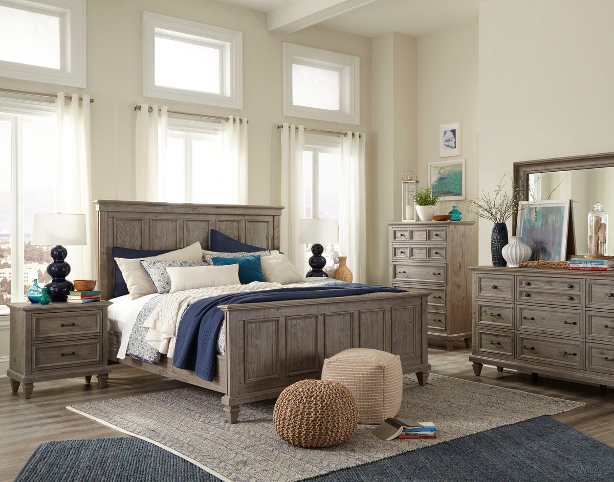 Magnussen Home Lancaster Dovetail Grey Queen Panel Bed With Nighstand