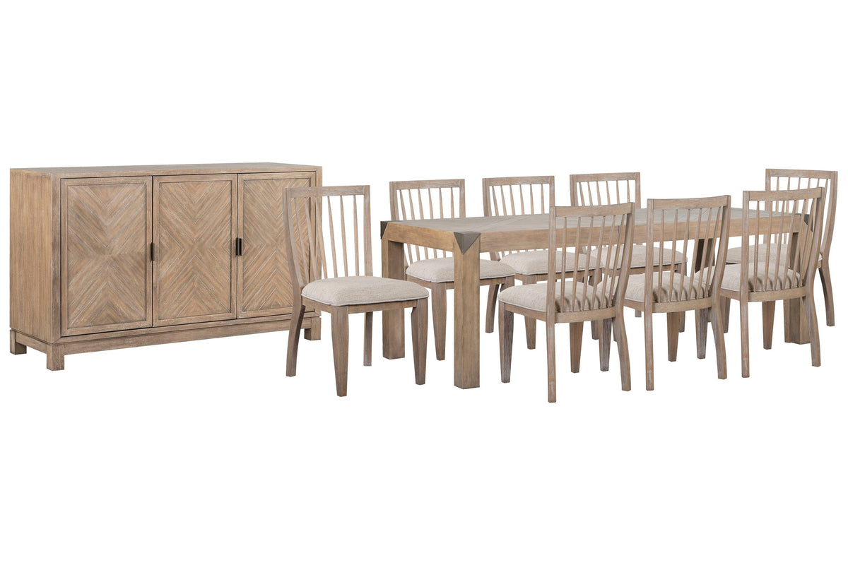 Magnussen Home Ainsley Cerused Khaki Extendable Rectangular Dining Table With 8 Side Chairs And Buffet