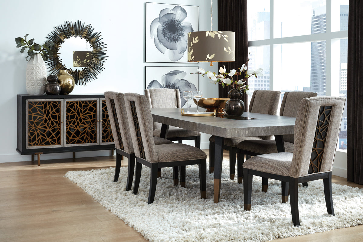 Magnussen Home Ryker Nocturn Black And Coventry Grey Rectangular Dining Table With 4 Host Chairs And Server