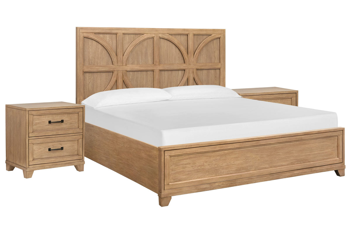 Magnussen Home Coventry Honey Wheat Queen Panel Bed With 2 Nightstands
