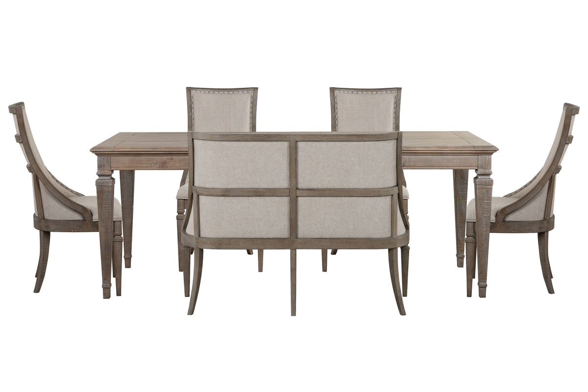 Magnussen Home Lancaster Dovetail Grey Extendable Rectangular Dining Table With 4 Arm Chairs And Upholstered Bench
