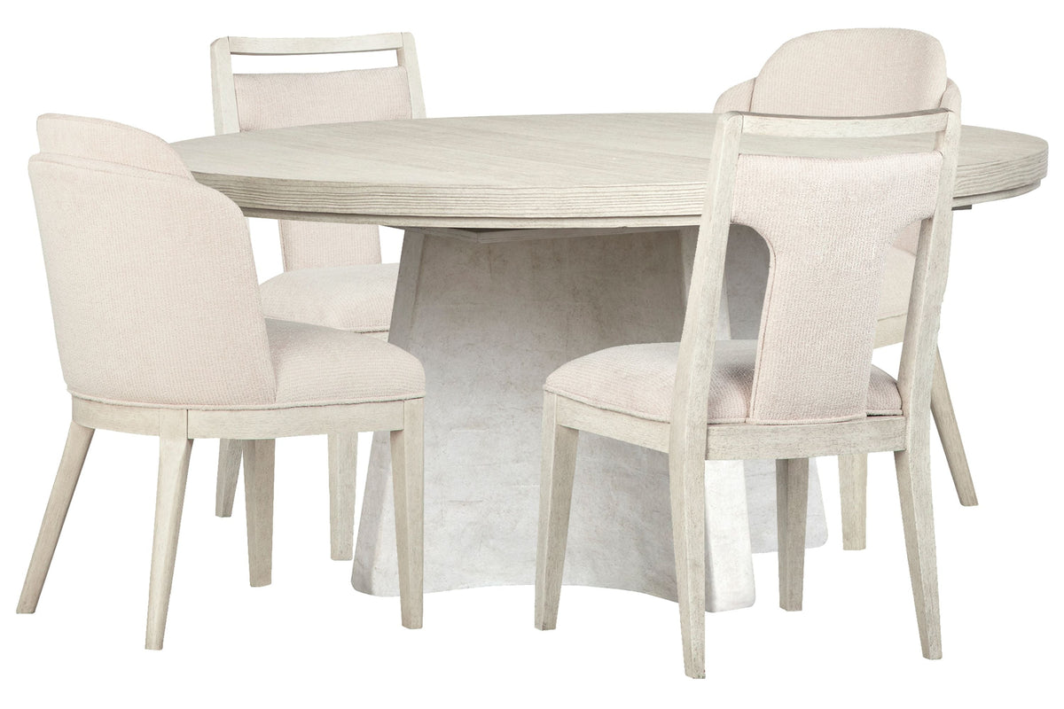 Magnussen Home Lorelei Misty Cloud Extendable 54" Round Dining Table With 2 Side Chairs And 2 Host Chairs