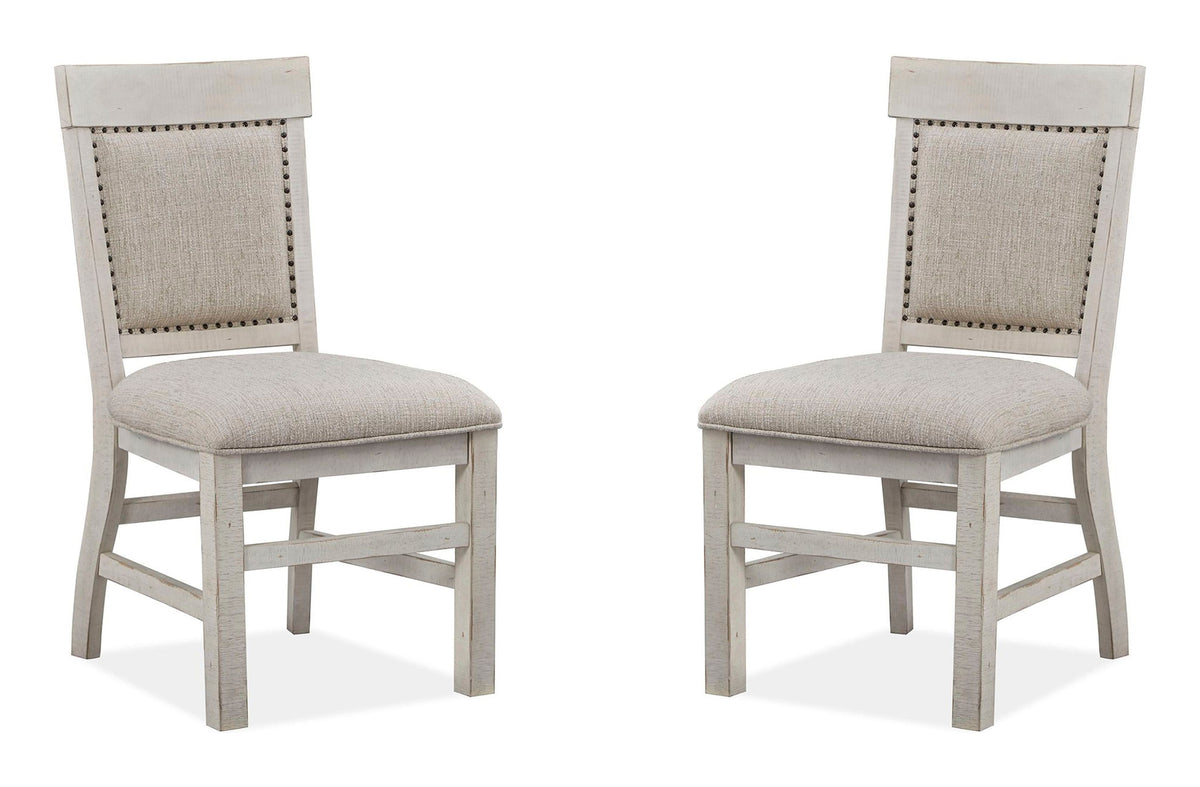 Magnussen Home Bronwyn Alabaster Extendable Rectangular Dining Table With 4 Upholstered Side Chairs And 2 Host Chairs