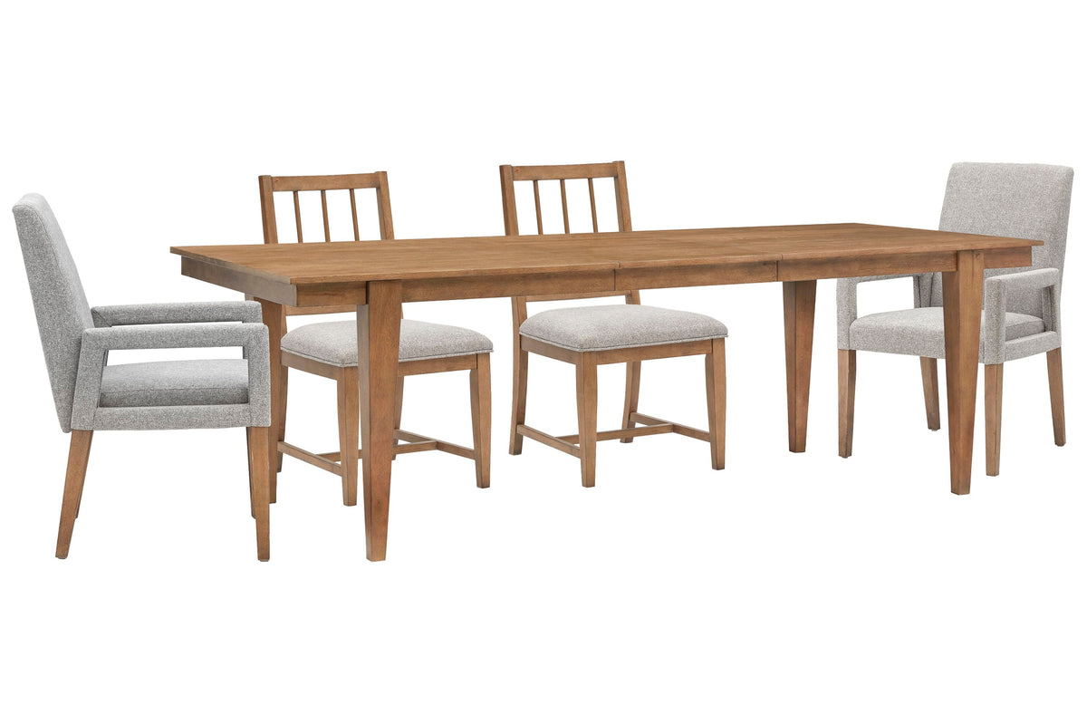 Magnussen Home Lindon Belgian Wheat Extendable Rectangular Dining Table With 2 Grey Side Chairs And 2 Arm Chairs