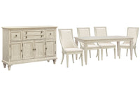 Magnussen Home Newport Alabaster Extendable Rectangular Dining Table With 4 Arm Chairs And Buffet