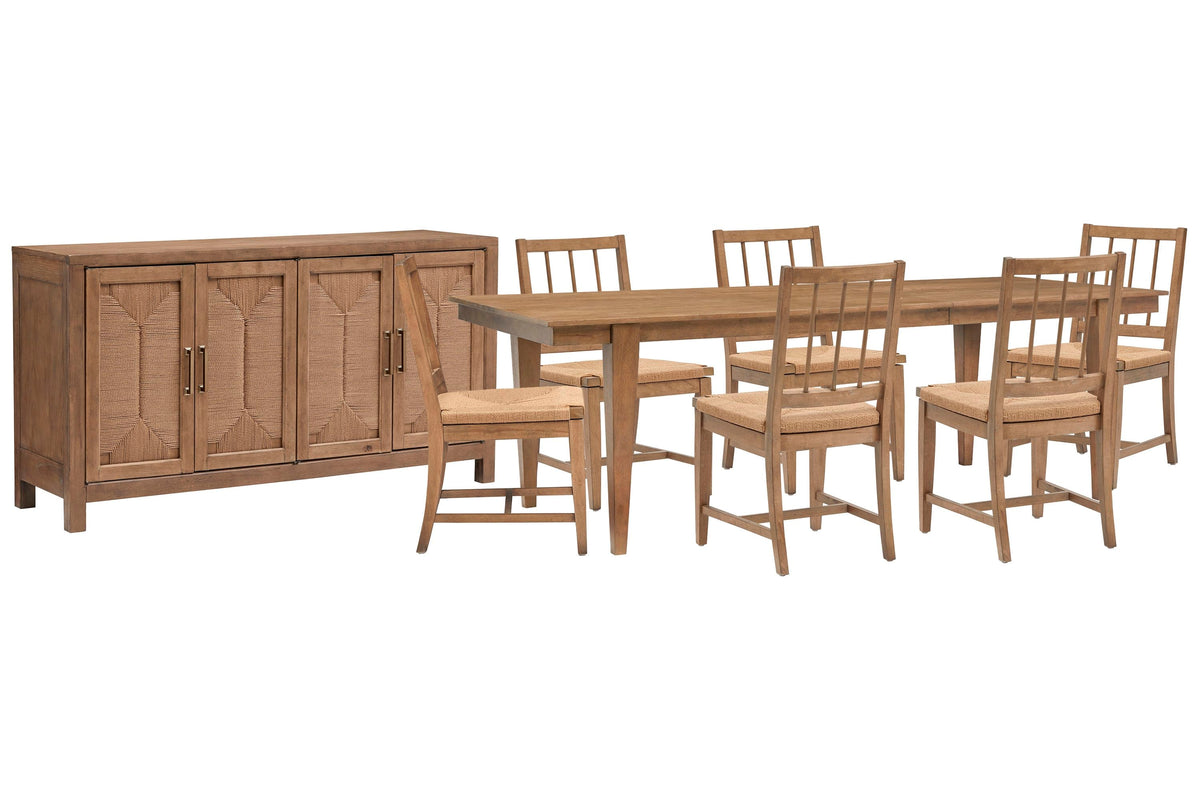 Magnussen Home Lindon Belgian Wheat Extendable Rectangular Dining Table With 6 Paper Cord Side Chairs And Buffet