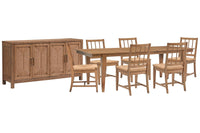 Magnussen Home Lindon Belgian Wheat Extendable Rectangular Dining Table With 6 Paper Cord Side Chairs And Buffet