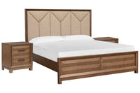 Magnussen Home Callisto Bourbon Brown Queen Upholstered Panel Bed With 2 Nightstands
