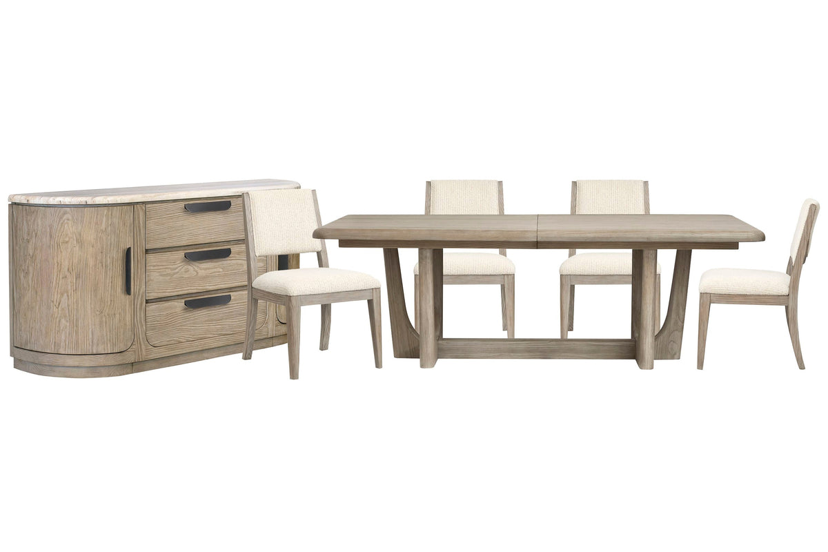 Magnussen Home Braelyn Dorian Grey Extendable Trestle Dining Table With 4 Side Chairs And Buffet