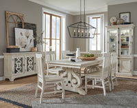 Magnussen Home Bronwyn Alabaster Extendable Rectangular Dining Table With 4 Side Chairs Buffet And Dining Cabinet