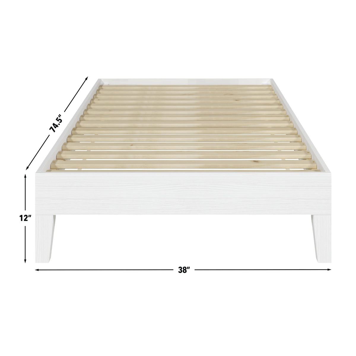 Nix White Solid Wood Platform Bed, Twin