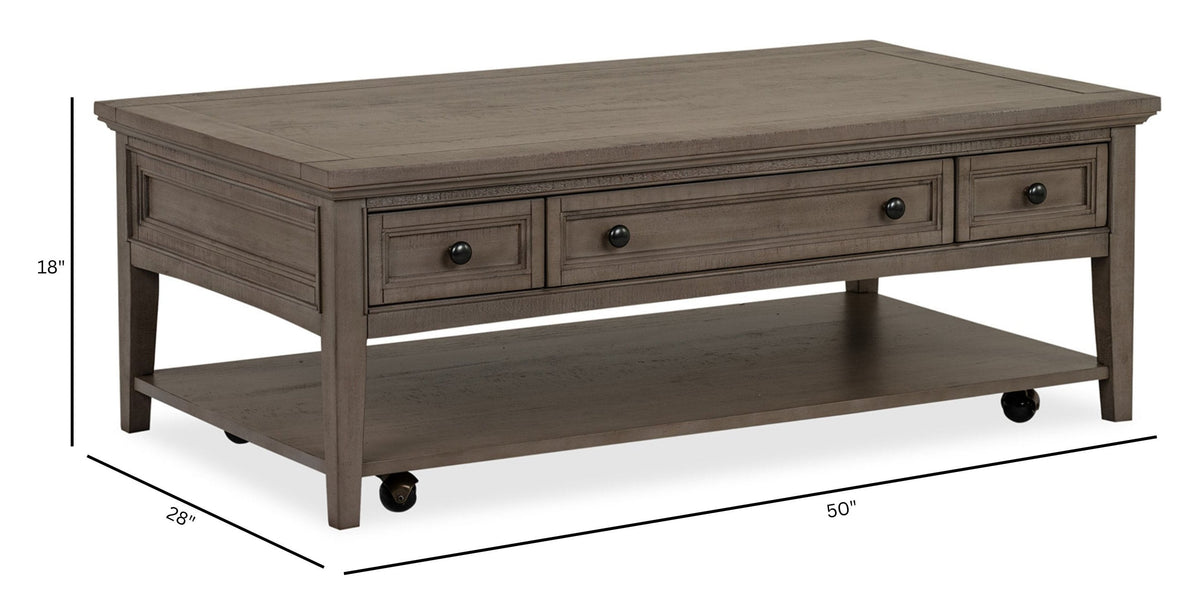 Magnussen Home Paxton Place Dovetail Grey Rectangular Caster Cocktail Table With Chairside End Table