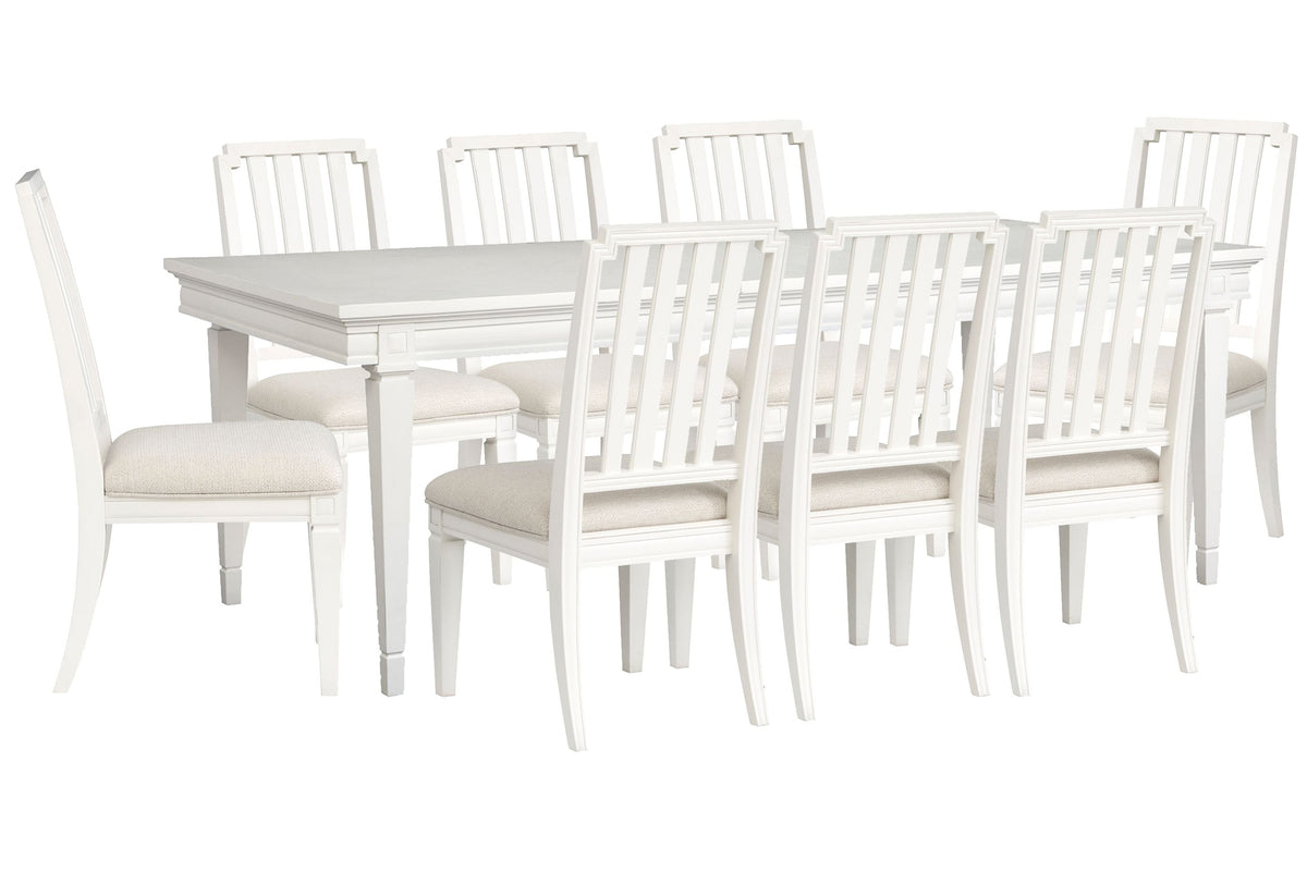 Magnussen Home Willowbrook Egg Shell White Extendable Rectangular Dining Table With 8 Side Chairs
