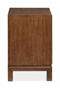 Magnussen Home Ridgefield Russet Queen Upholstered Panel Storage Bed With Open Nightstand