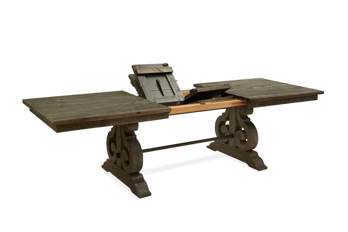 Magnussen Home Bellamy Peppercorn Extendable Rectangular Dining Table With 2 Side Chairs 2 Host Chairs Bench And Buffet